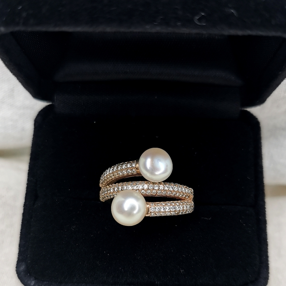 Lucas Lameth sterling ring with freshwater pearls and white sapphires